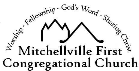 Mitchellville First Congregational Church logo: Worship, Fellowship, God's Word, Sharing Christ